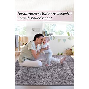 Folk Eskitme Desenli Dokuma Taban Dekoratif Gri Halı (ba 29)