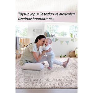 Folk Eskitme Desenli Dokuma Taban Dekoratif Bej Halı (ba 45)