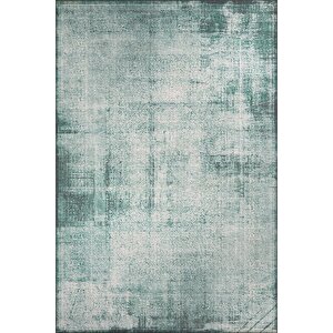 Eskitme Desenli Halı, Dokuma Taban Dekoratif Şönil Yeşil Halı Dorian Al 223 75x300 cm