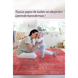 Patchwork Desenli Salon Halısı, Dokuma Taban Dekoratif Şönil Kırmızı Halı Jazz Al 164