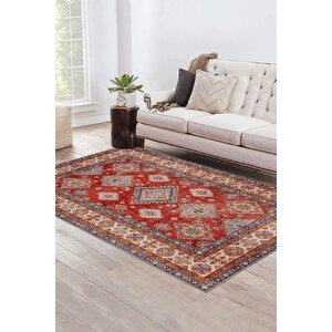Fuga Yumuşak Dokulu Kırmızı Vintage Desenli Halı Ka 38 80x300 cm