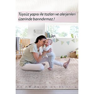 Folk Vintage Desenli Dokuma Taban Dekoratif Bej Halı (ba 34)