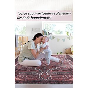 Folk Etnik Karabağ Desenli Dokuma Taban Dekoratif Bordo Halı (ba 25)