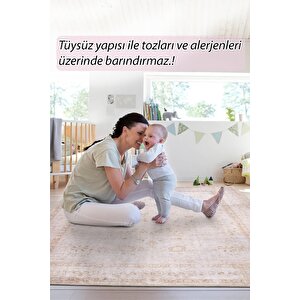 Folk Eskitme Desenli Dokuma Taban Dekoratif Bej Halı (ba 22)