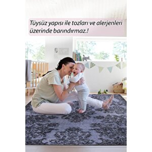 Folk Vintage Desenli Dokuma Taban Dekoratif Lacivert Halı (ba 37)