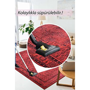 Dorian Şönil Eskitme Desenli Dokuma Taban Dekoratif Kırmızı Mutfak, Salon Halısı (al 29)