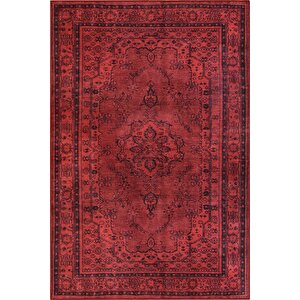 Dorian Şönil Eskitme Desenli Dokuma Taban Dekoratif Kırmızı Mutfak, Salon Halısı (al 29) 75x300 cm