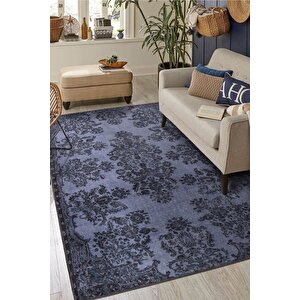 Folk Vintage Desenli Dokuma Taban Dekoratif Lacivert Halı (ba 37) 210x310 cm