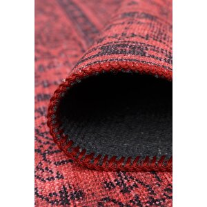 Dorian Şönil Eskitme Desenli Dokuma Taban Dekoratif Kırmızı Mutfak, Salon Halısı (al 29)