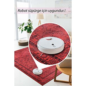 Dorian Şönil Eskitme Desenli Dokuma Taban Dekoratif Kırmızı Mutfak, Salon Halısı (al 29)