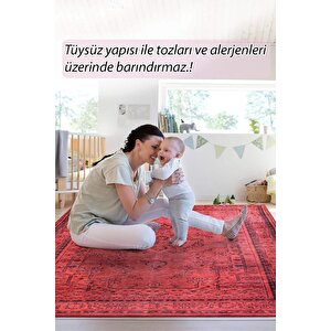 Dorian Şönil Eskitme Desenli Dokuma Taban Dekoratif Kırmızı Mutfak, Salon Halısı (al 29)