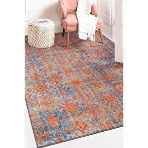 Moden Salon, Mutfak, Genç Odası Halısı, Dokuma Taban Dekoratif Şönil Turuncu Halı Funk Al 06 75x150 cm