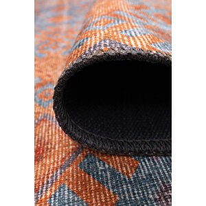 Moden Salon, Mutfak, Genç Odası Halısı, Dokuma Taban Dekoratif Şönil Turuncu Halı Funk Al 06