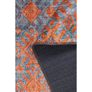 Moden Salon, Mutfak, Genç Odası Halısı, Dokuma Taban Dekoratif Şönil Turuncu Halı Funk Al 06