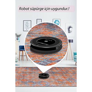 Moden Salon, Mutfak, Genç Odası Halısı, Dokuma Taban Dekoratif Şönil Turuncu Halı Funk Al 06