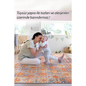 Moden Salon, Mutfak, Genç Odası Halısı, Dokuma Taban Dekoratif Şönil Turuncu Halı Funk Al 06