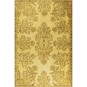 Folk Vintage Desenli Dokuma Taban Dekoratif Sarı Halı (ba 40) 210x210 cm