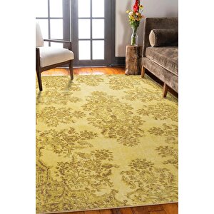 Folk Vintage Desenli Dokuma Taban Dekoratif Sarı Halı (ba 40) 150x150 cm