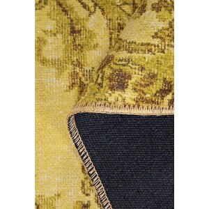 Folk Vintage Desenli Dokuma Taban Dekoratif Sarı Halı (ba 40)