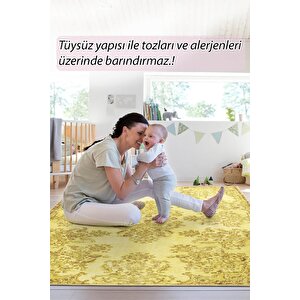 Folk Vintage Desenli Dokuma Taban Dekoratif Sarı Halı (ba 40)