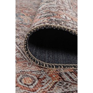 Blues Vintage Desenli Dokuma Taban Kahverengi Halı Al 436