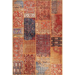 Patchwork Desenli Salon Halısı, Dokuma Taban Dekoratif Şönil Renkli Halı Jazz Al 16 210x210 cm