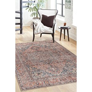 Blues Vintage Desenli Dokuma Taban Kahverengi Halı Al 436 75x150 cm