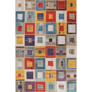 Folk Patchwork Desenli Dokuma Taban Dekoratif Renkli Halı (ba 39) 250x250 cm 