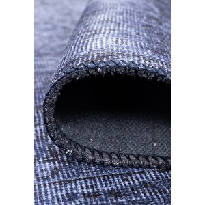 Folk Eskitme Desenli Dokuma Taban Dekoratif Mavi Halı (ba 08)