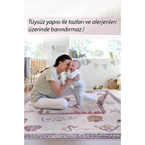 Çocuk Odası Halısı, Dokuma Taban Dekoratif Şönil Pembe halı Minor Al 409