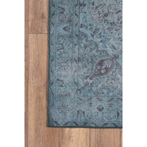 Vintage Salon Halısı,  Blues Şönil Dokuma , Doğa Dostu |pamuk-polyester| Yeşil Halı Al 21, 210x210 cm