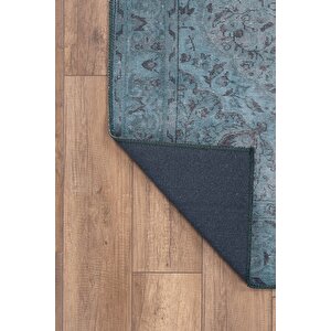 Vintage Salon Halısı,  Blues Şönil Dokuma , Doğa Dostu |pamuk-polyester| Yeşil Halı Al 21, 250x250 cm 