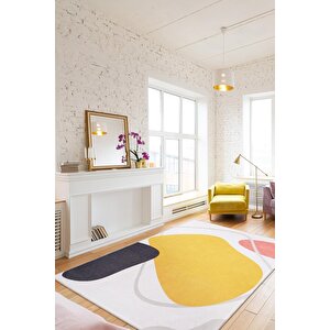 Modern Salon, Mutfak, Genç Odası Halısı Dokuma Taban Dekoratif Şönil Renkli Halı Funk Al 405 75x300 cm