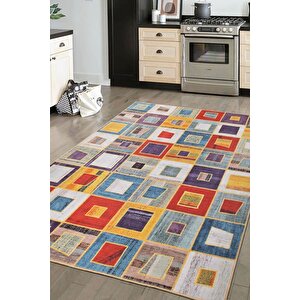 Folk Patchwork Desenli Dokuma Taban Dekoratif Renkli Halı (ba 39) 115x160 cm
