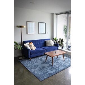 Folk Vintage Desenli Dokuma Taban Dekoratif Mavi Halı (ba 04) 210x310 cm