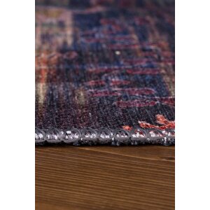 Etnik Kilim Desenli Halı, Dokuma Taban Dekoratif Şönil Lacivert Halı Soul Al 111