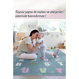 Çocuk Odası Halısı, Dokuma Taban Dekoratif Şönil Yeşil halı Minor Al 414