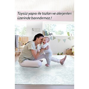 Folk Vintage Desenli Dokuma Taban Dekoratif Mint Yeşili Halı (ba 21)