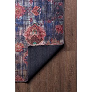 Etnik Kilim Desenli Halı, Dokuma Taban Dekoratif Şönil Lacivert Halı Soul Al 111