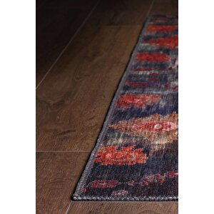 Etnik Kilim Desenli Halı, Dokuma Taban Dekoratif Şönil Lacivert Halı Soul Al 111