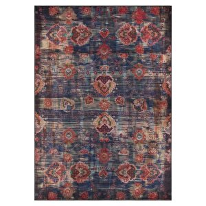 Etnik Kilim Desenli Halı, Dokuma Taban Dekoratif Şönil Lacivert Halı Soul Al 111 230x230 cm