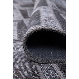 Folk Patchwork Desenli Dokuma Taban Dekoratif Siyah Halı (ba 17)