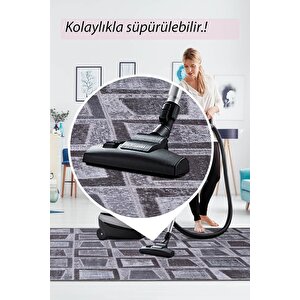 Folk Patchwork Desenli Dokuma Taban Dekoratif Siyah Halı (ba 17)