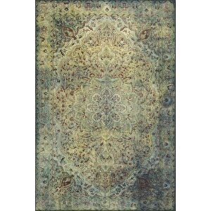Blues Şönil Vintage Desenli Dokuma Taban Dekoratif Yeşil Halı (al 23) 150x150 cm