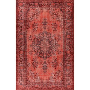 Blues Şönil Vintage Desenli Dokuma Taban Dekoratif Kırmızı Salon, Mutfak Halı (al 131) 150x230 cm