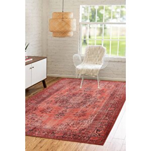 Blues Şönil Vintage Desenli Dokuma Taban Dekoratif Kırmızı Salon, Mutfak Halı (al 131) 75x300 cm