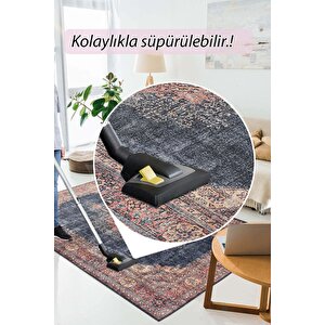 Blues Şönil Vintage Desenli Dokuma Taban Dekoratif Lacivert Mutfak, Salon Halısı (al 26)