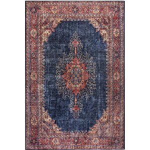 Blues Şönil Vintage Desenli Dokuma Taban Dekoratif Lacivert Mutfak, Salon Halısı (al 26) 300x400 cm