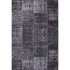 Patchwork Desenli Salon Halısı, Dokuma Taban Dekoratif Şönil Siyah Halı Jazz Al 81 230x330 cm