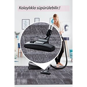 Patchwork Desenli Salon Halısı, Dokuma Taban Dekoratif Şönil Siyah Halı Jazz Al 81